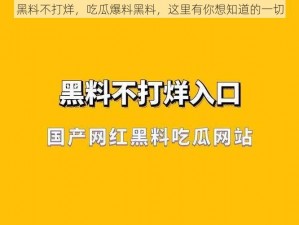 黑料不打烊，吃瓜爆料黑料，这里有你想知道的一切