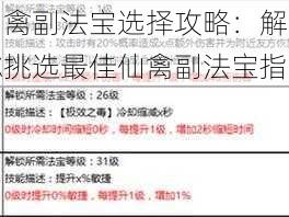 蜀门手游仙禽副法宝选择攻略：解析各类法宝特性，助你挑选最佳仙禽副法宝指南