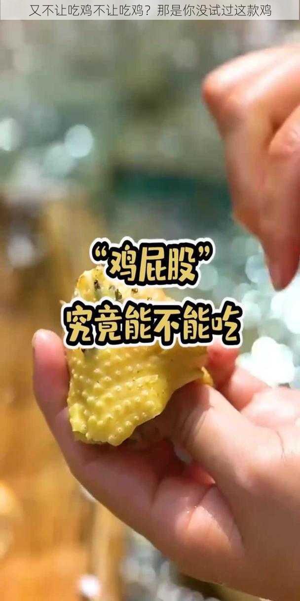 又不让吃鸡不让吃鸡？那是你没试过这款鸡