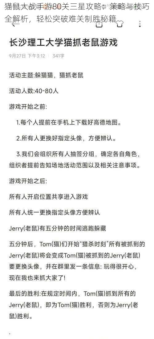 猫鼠大战手游80关三星攻略：策略与技巧全解析，轻松突破难关制胜秘籍