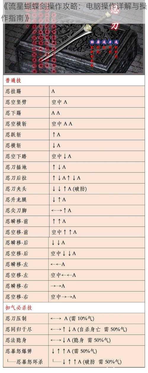 《流星蝴蝶剑操作攻略：电脑操作详解与操作指南》