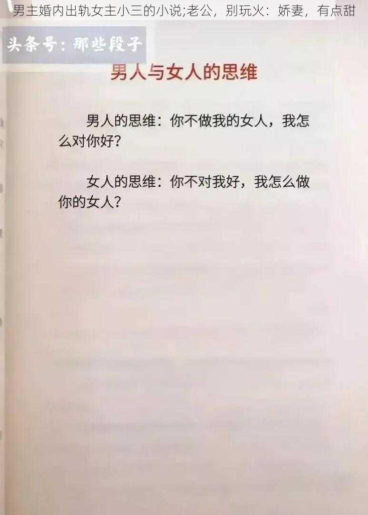 男主婚内出轨女主小三的小说;老公，别玩火：娇妻，有点甜