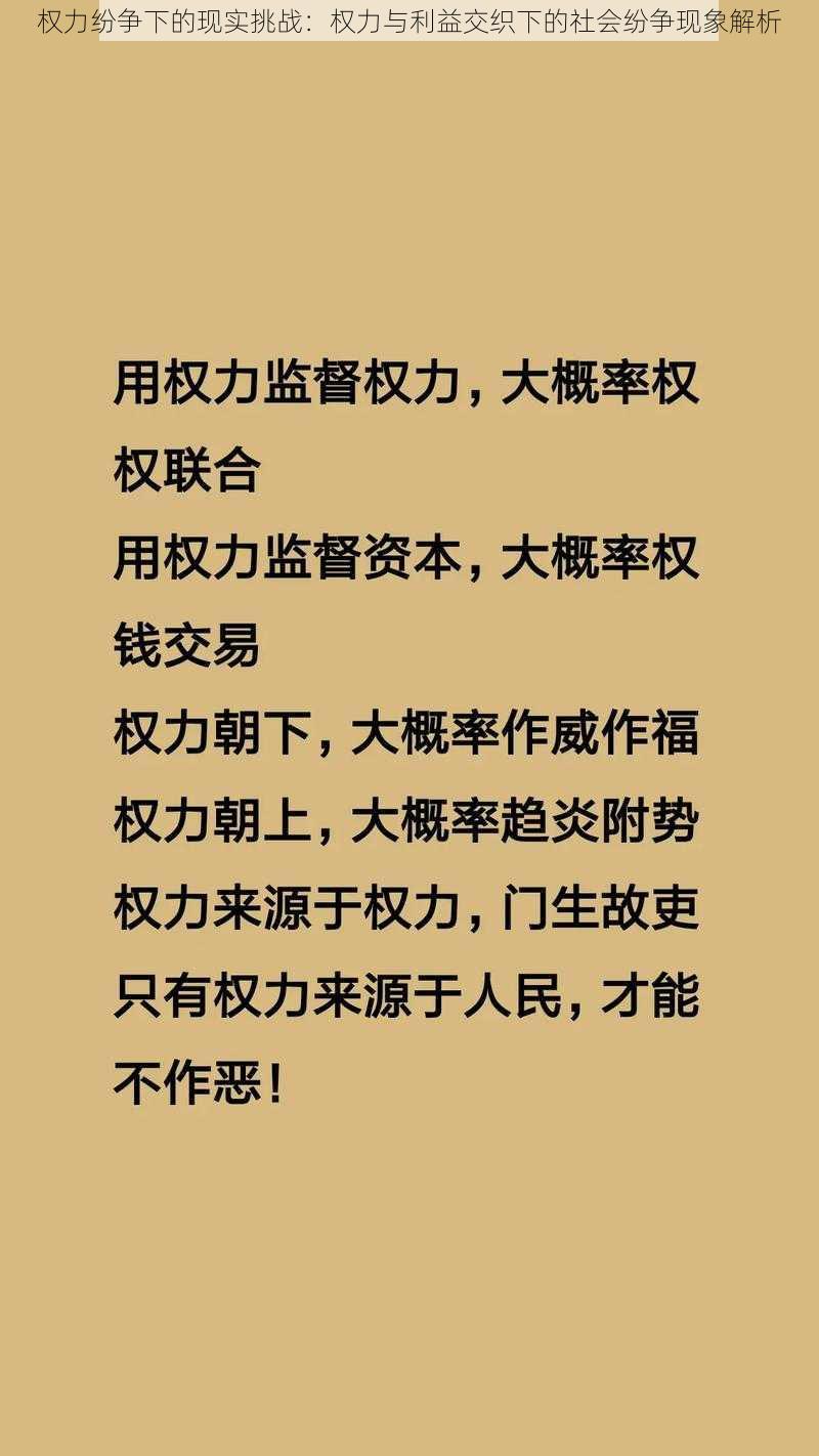 权力纷争下的现实挑战：权力与利益交织下的社会纷争现象解析