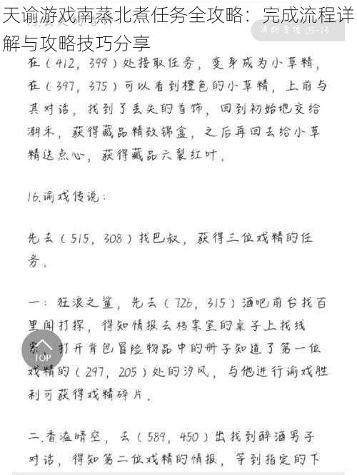 天谕游戏南蒸北煮任务全攻略：完成流程详解与攻略技巧分享