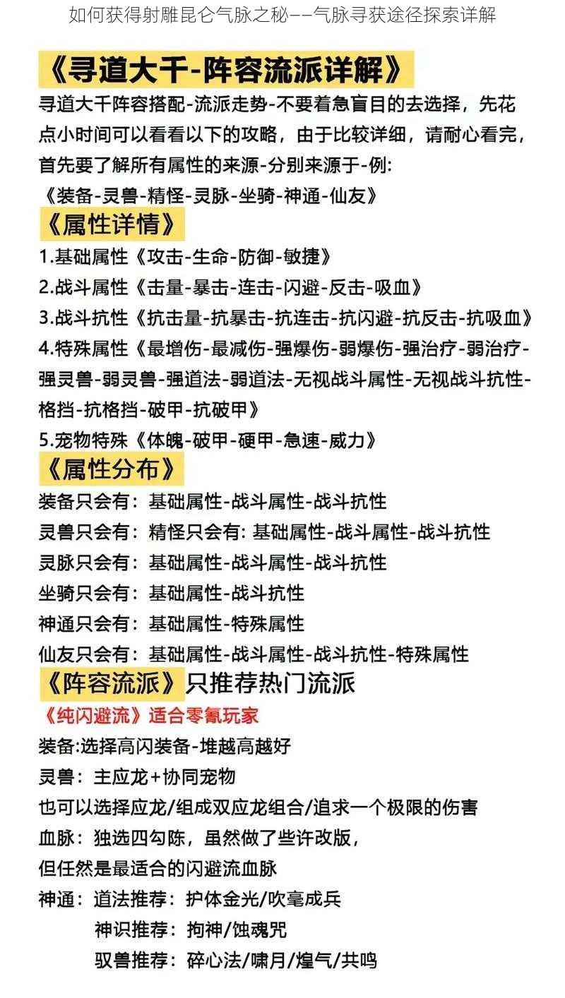 如何获得射雕昆仑气脉之秘——气脉寻获途径探索详解