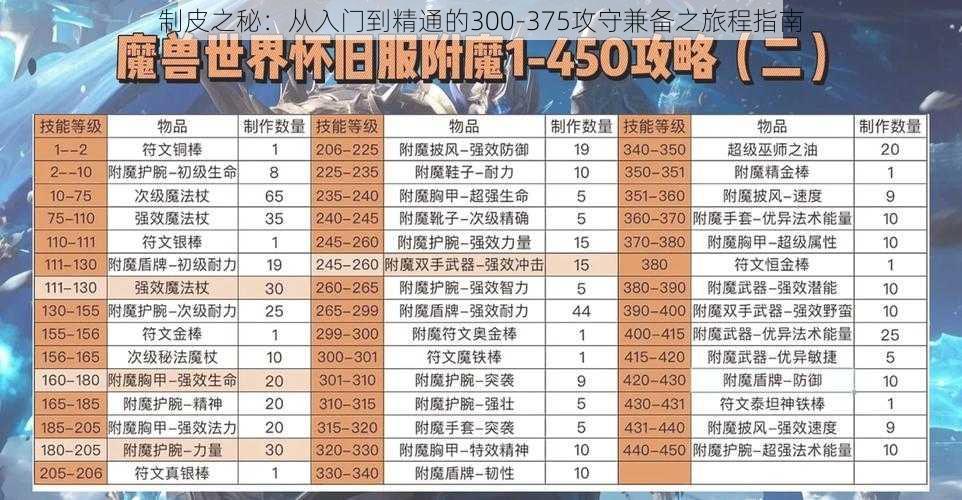 制皮之秘：从入门到精通的300-375攻守兼备之旅程指南