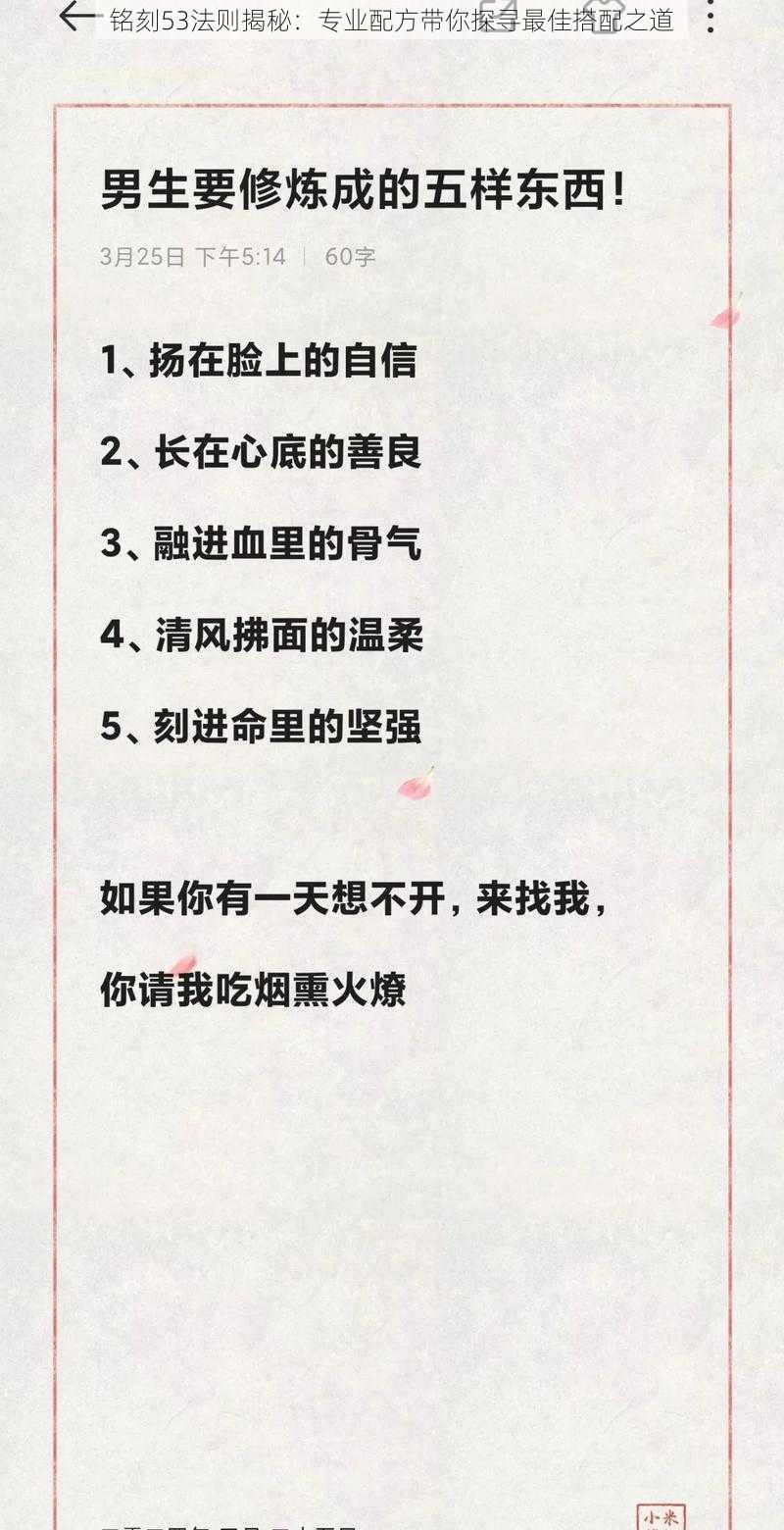 铭刻53法则揭秘：专业配方带你探寻最佳搭配之道