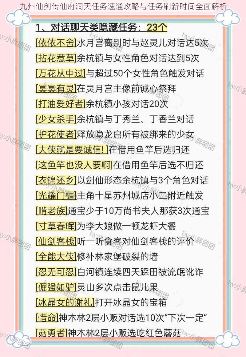 九州仙剑传仙府洞天任务速通攻略与任务刷新时间全面解析