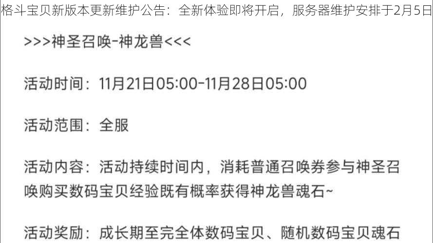 格斗宝贝新版本更新维护公告：全新体验即将开启，服务器维护安排于2月5日