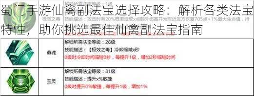 蜀门手游仙禽副法宝选择攻略：解析各类法宝特性，助你挑选最佳仙禽副法宝指南