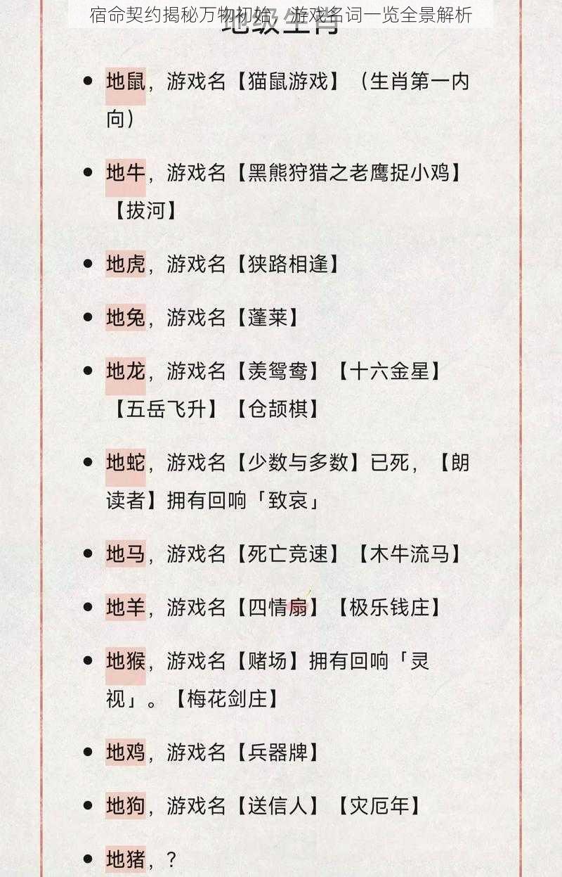 宿命契约揭秘万物初始，游戏名词一览全景解析