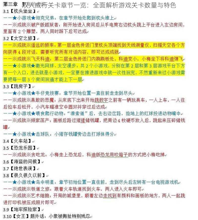 双人成行关卡章节一览：全面解析游戏关卡数量与特色